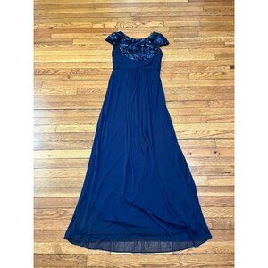 Adrianna Papell Blue Long Evening Gown Maxi Dress Women's Size 4 Sequin